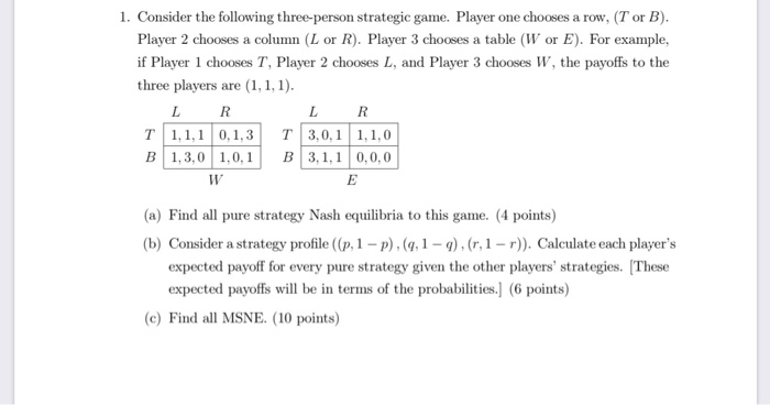 Solved 1. Consider the following three-person strategic | Chegg.com