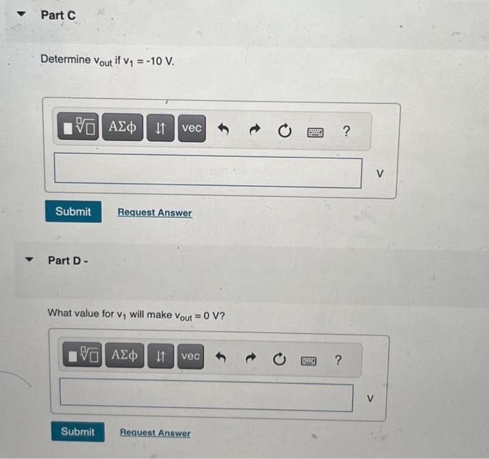 Solved Determine Vout If V1=0 V. Part B Determine Vout If | Chegg.com