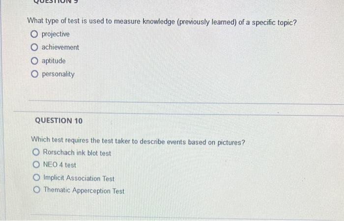 Solved What type of test is used to measure knowledge | Chegg.com