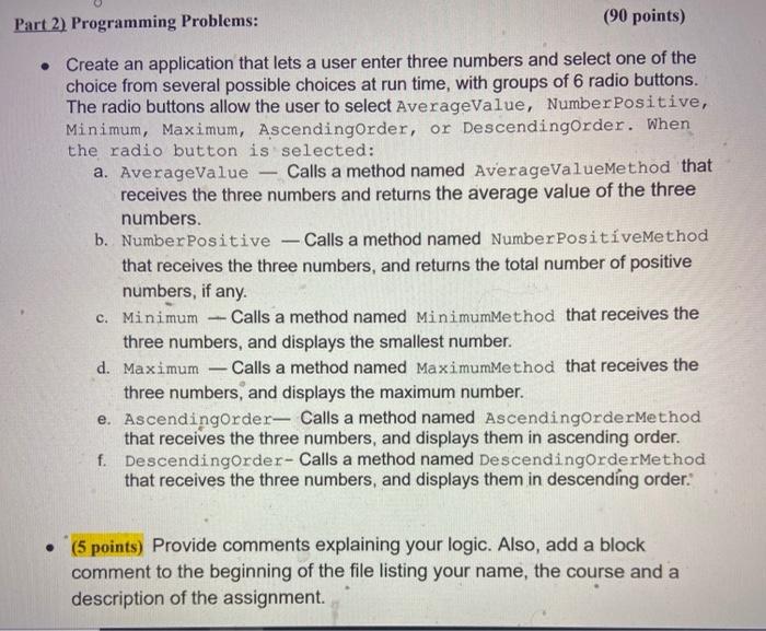 Solved Part 2) Programming Problems: (90 points) • Create an | Chegg.com