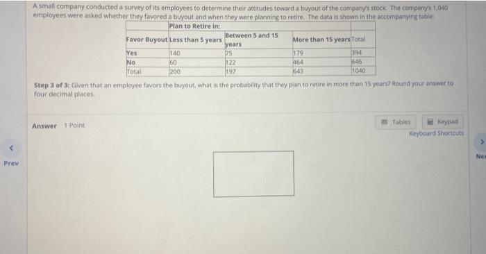 Solved A Small Company Conducted A Survey Of Its Employees | Chegg.com