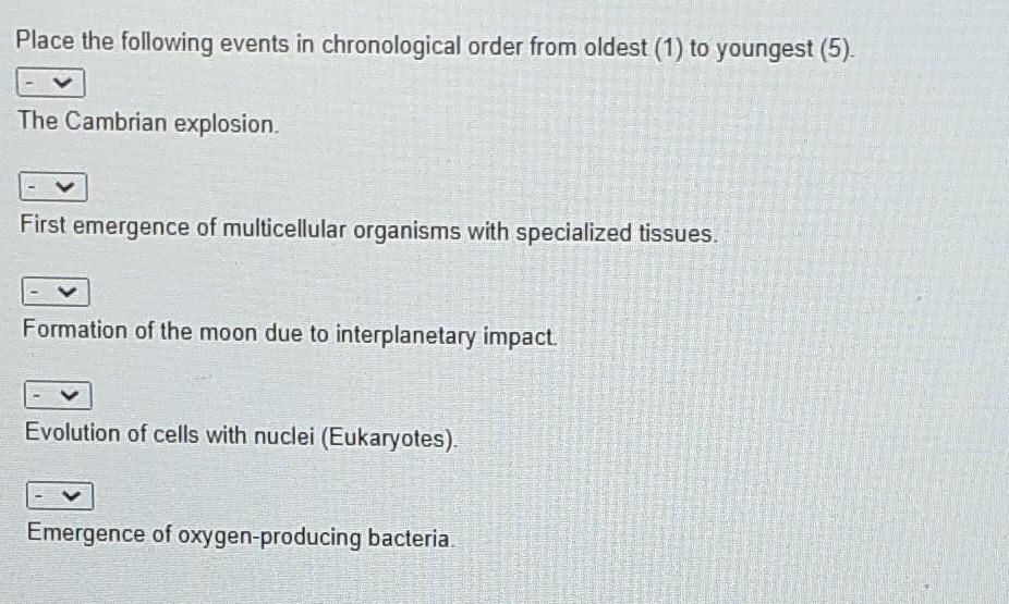 Solved Place the following events in chronological order