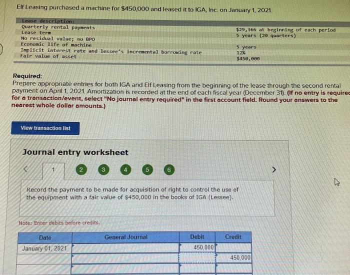 Solved Elf Leasing purchased a machine for $450,000 and | Chegg.com