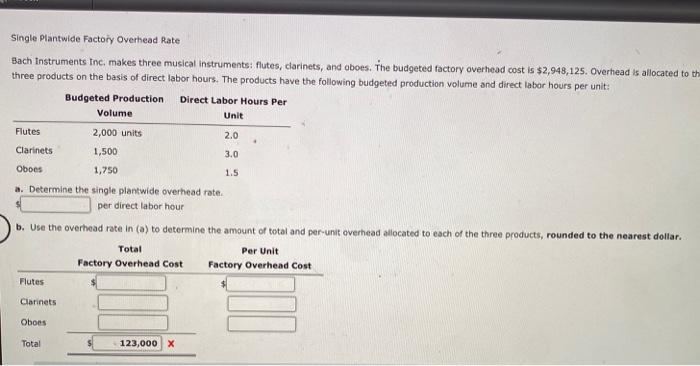 Solved Single Plantwide Factory Overhead Rate Bach | Chegg.com