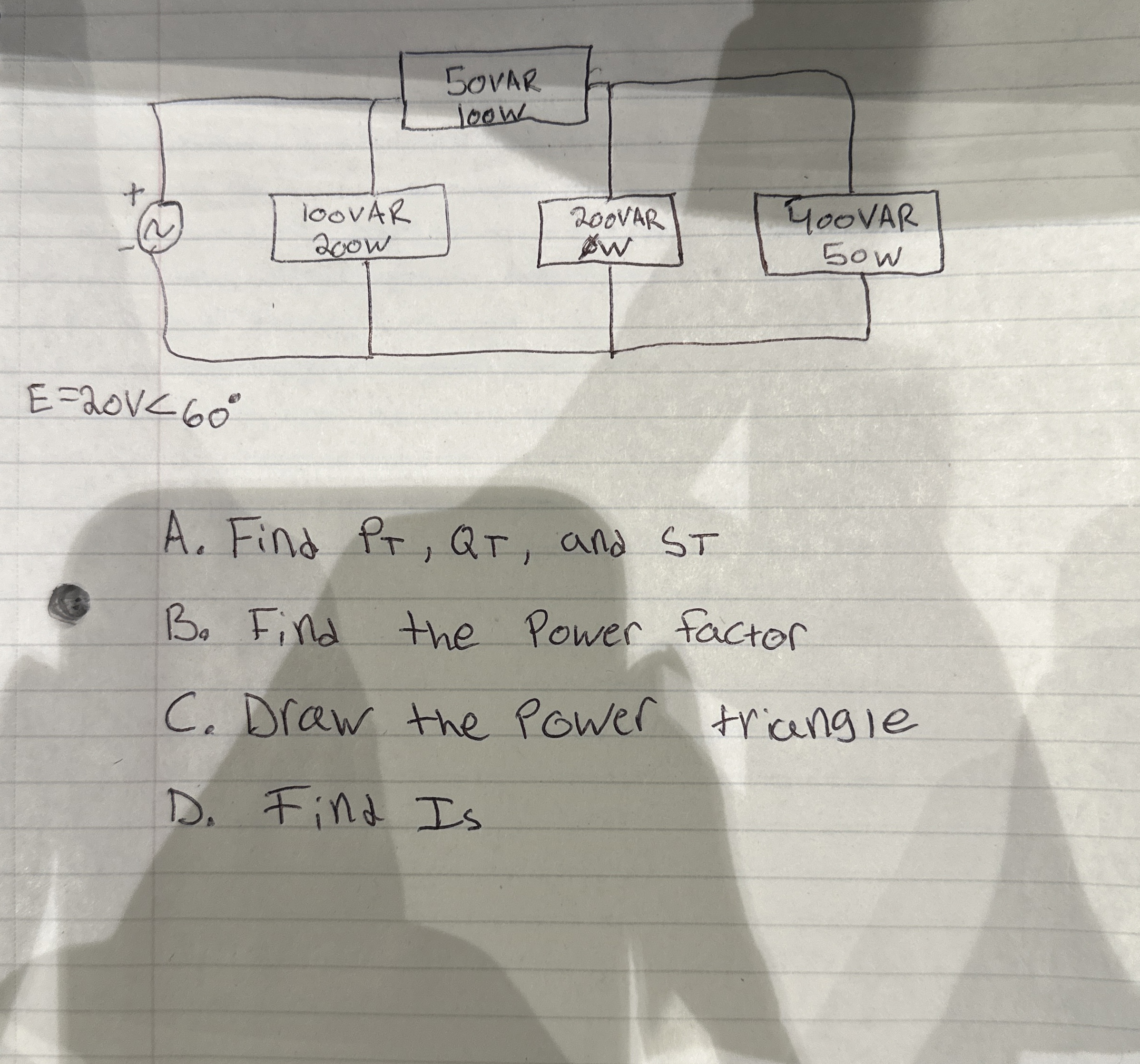 Solved A. ﻿Find PT,QT, ﻿and STB. ﻿Find the Power factorC. | Chegg.com