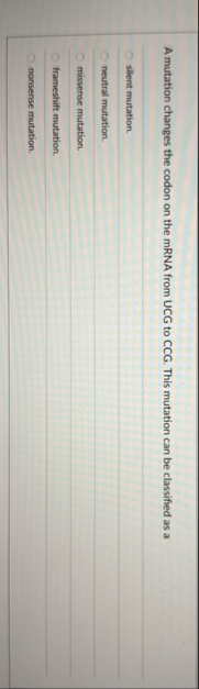 Solved A mutation changes the codon on the mRNA from UCG to | Chegg.com