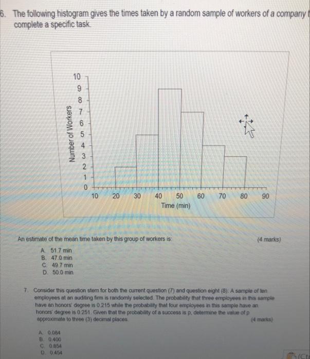 Solved The following histogram gives the times taken by a | Chegg.com