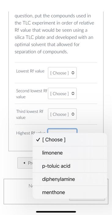 Solved question, put the compounds used in the TLC | Chegg.com