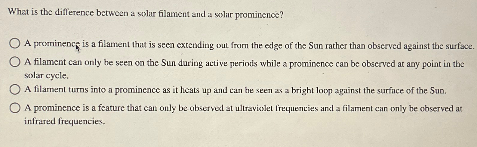 Solved What is the difference between a solar filament and a | Chegg.com