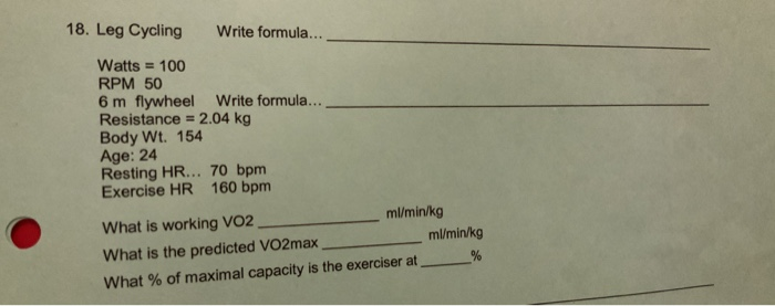 18. Leg Cycling Write formula... Watts = 100 RPM 50 6 | Chegg.com