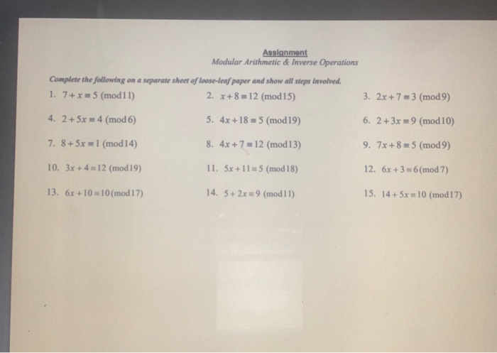 Solved Modular Arithmetic And Inverse Operations. If You Can | Chegg.com