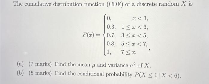 Solved The cumulative distribution function (CDF) of a | Chegg.com
