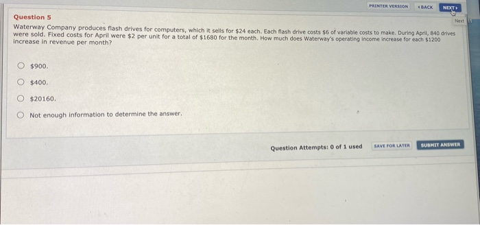 Solved PRINTER VERSION 4 BACK NEXT Question 5 Next 11 | Chegg.com