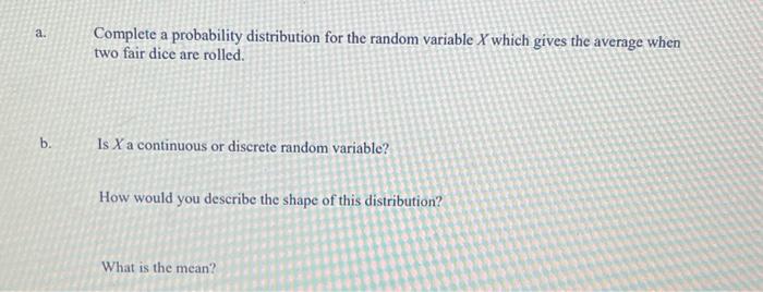 Solved a. Complete a probability distribution for the random | Chegg.com