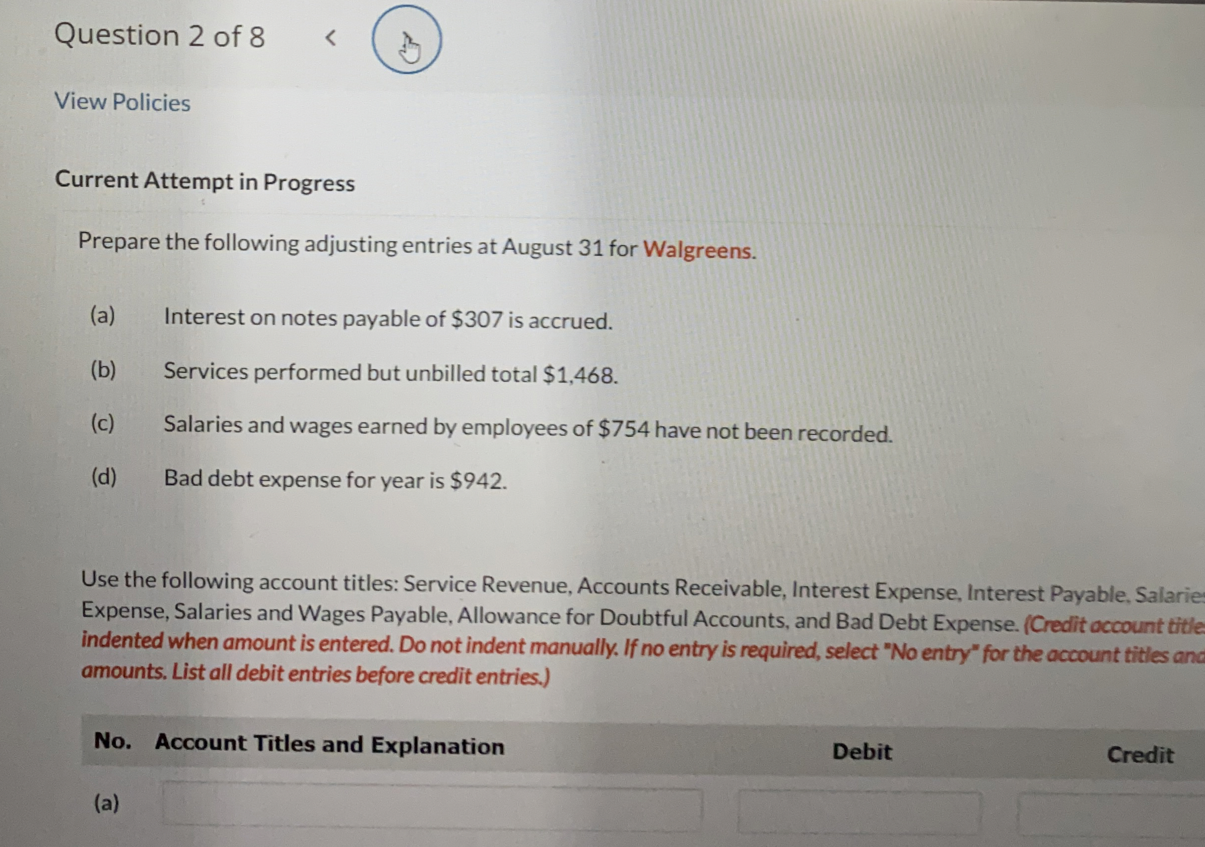 Solved Question 2 ﻿of 8View PoliciesCurrent Attempt in | Chegg.com