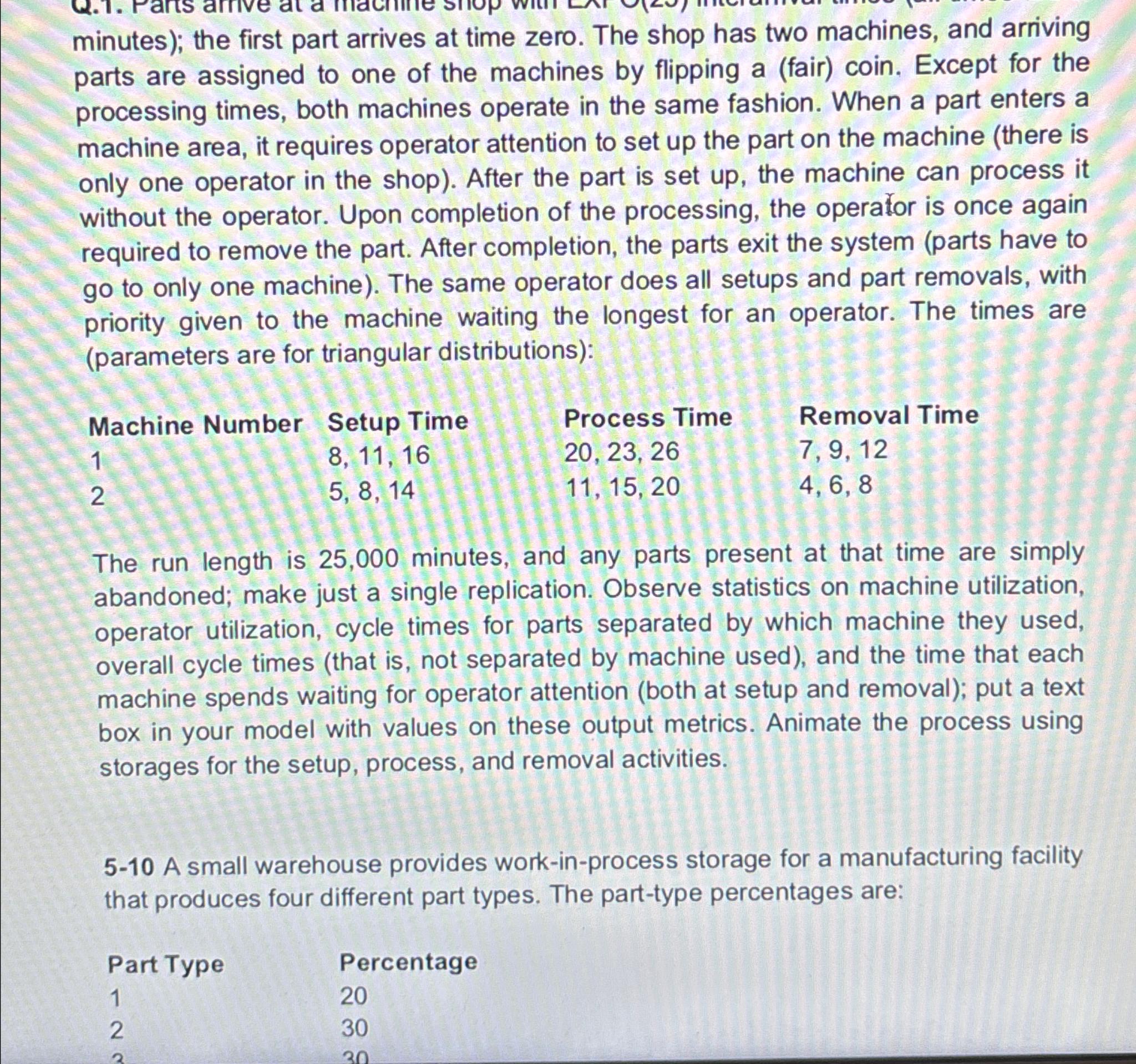 Solved minutes); the first part arrives at time zero. The | Chegg.com