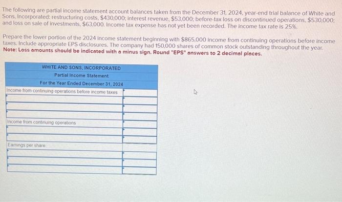 Solved The Following Are Partial Income Statement Account 6170