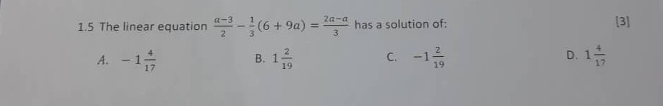 Solved 2a-a has a solution of: [3] 3 1.5 The linear equation | Chegg.com