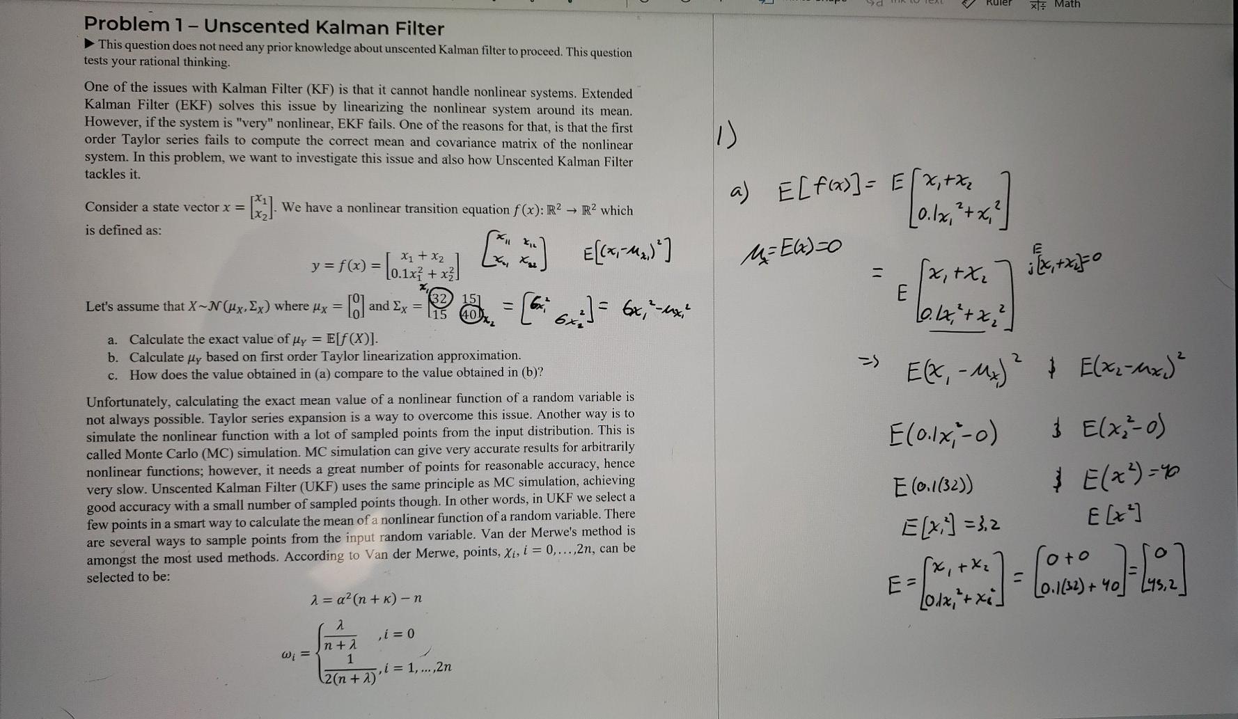 Knuppel stijfheid Brawl Ruler 지문 Math Problem l-Unscented Kalman Filter This | Chegg.com
