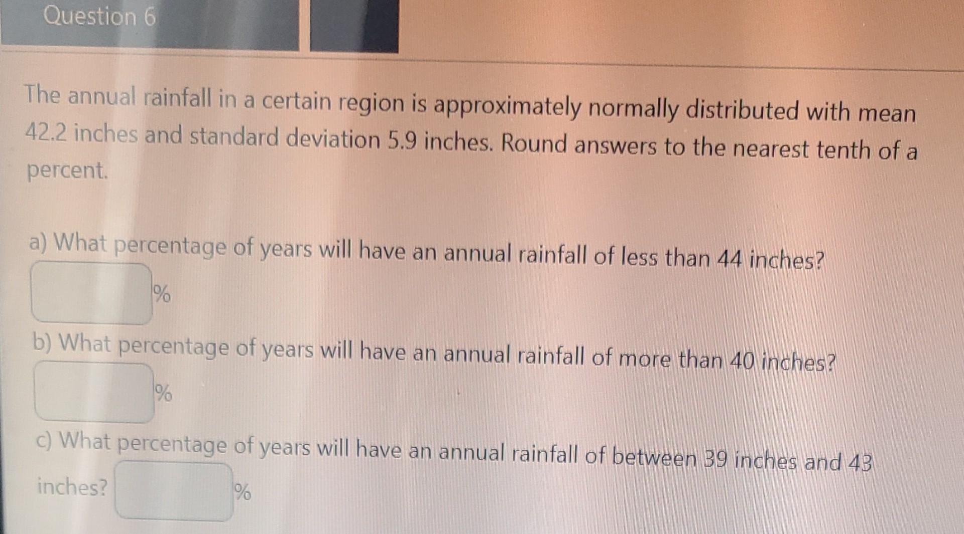 Solved Question 6 The annual rainfall in a certain region is | Chegg.com