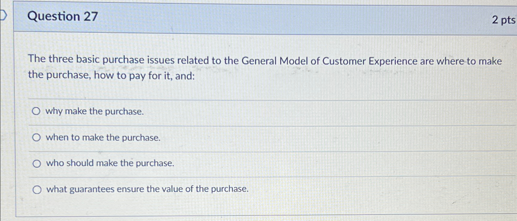 Solved Question 272 ﻿ptsThe three basic purchase issues | Chegg.com