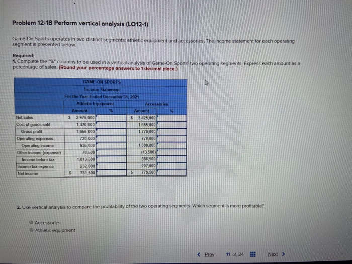 Solved Problem 12-18 Perform Vertical Analysis (L012-1) | Chegg.com