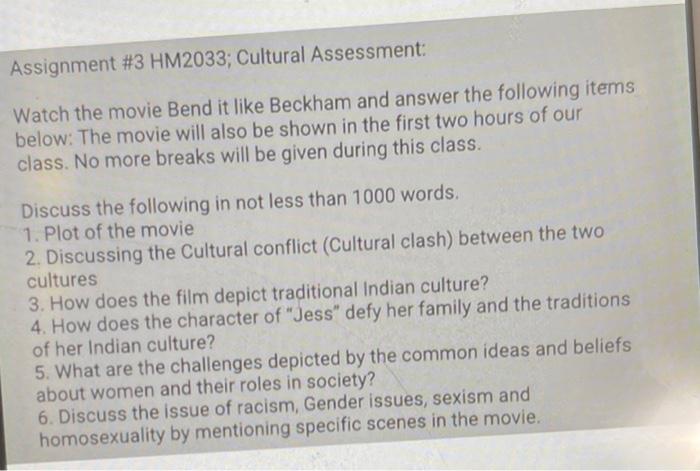 bend it like beckham cultural assessment