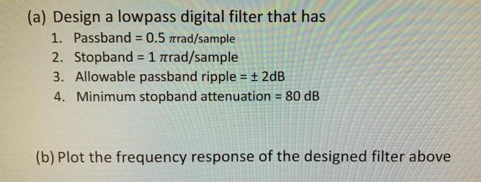Solved (a) Design a lowpass digital filter that has 1. | Chegg.com