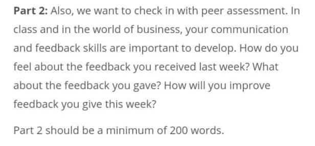 Solved Part 2: Also, we want to check in with peer | Chegg.com