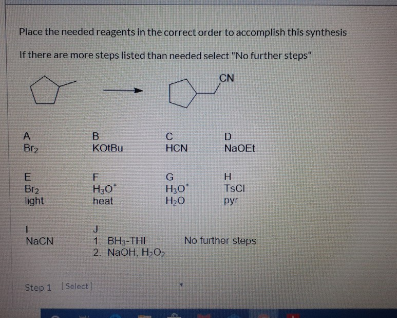 Solved Place the needed reagents in the correct order to | Chegg.com