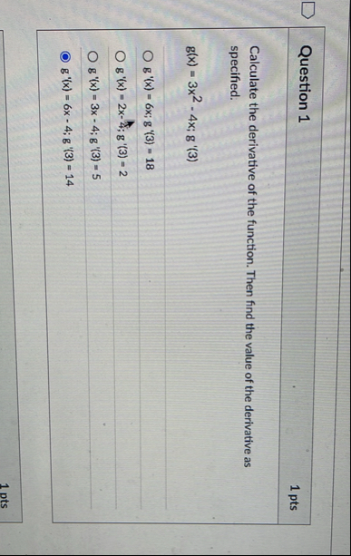 Solved Question 11 ﻿ptsCalculate the derivative of the | Chegg.com