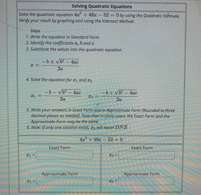 Solved Solving Quadratic Equations Solve The Quadratic Eq Chegg Com