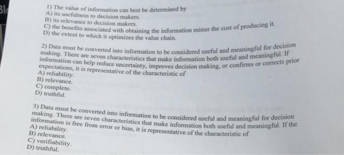 The Value Of Information Can Best Be Determined By Solved D) The value of information can best be determined by | Chegg.com