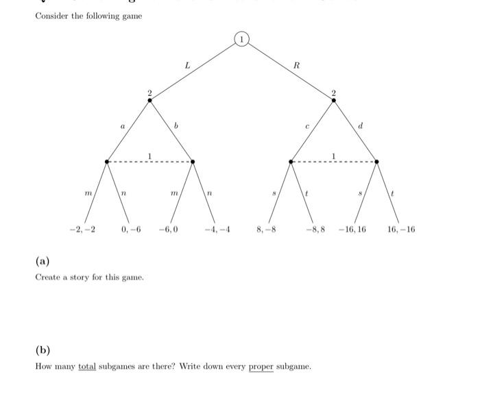 Solved Consider the following game (a) Create a story for | Chegg.com