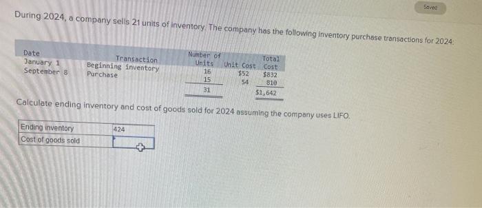 Solved During 2024 A Company Sells 21 Units Of Inventory Chegg Com   Image