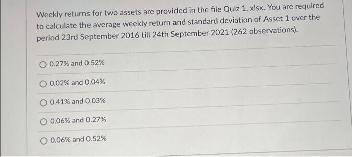 Weekly returns for two assets are provided in the | Chegg.com