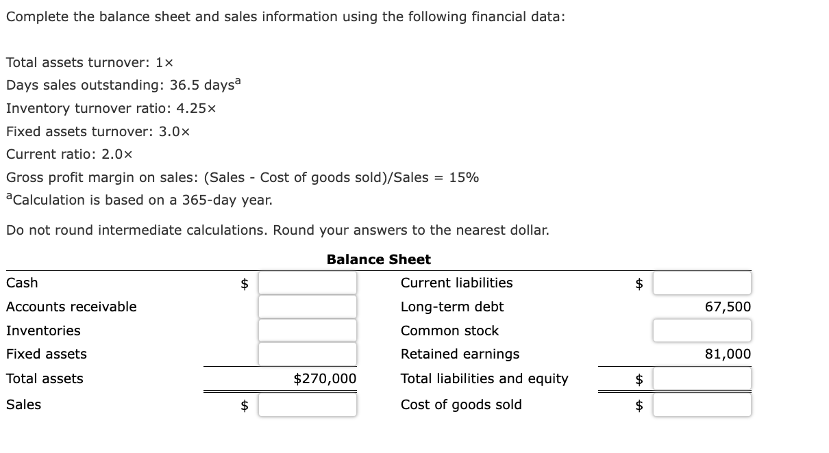 Solved Complete The Balance Sheet And Sales Information | Chegg.com