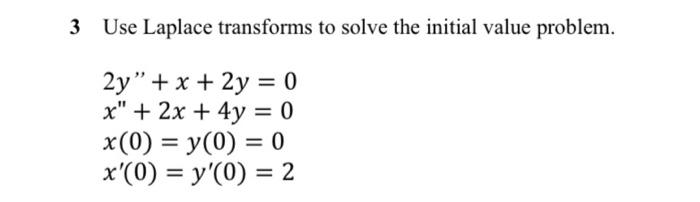 Solved 3 Use Laplace transforms to solve the initial value | Chegg.com