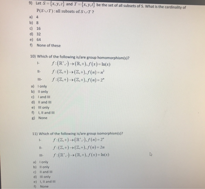 Solved 9 Let S X Y Z And T X Y T Be The Set Of All Chegg Com