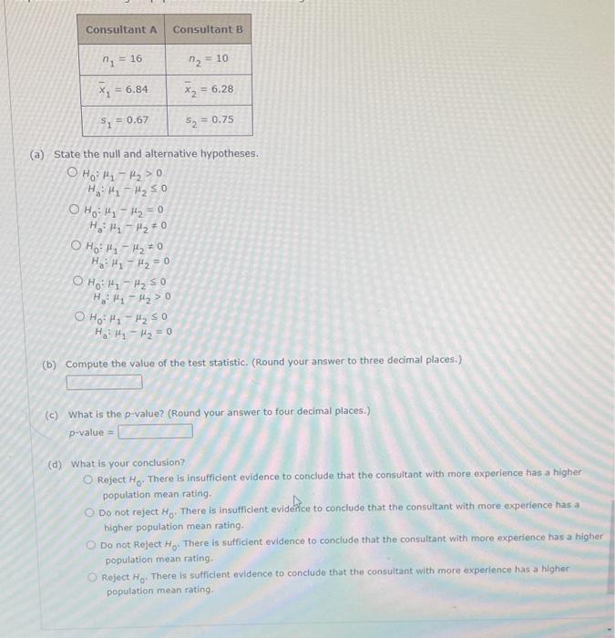 Solved A Formulate The Null And Alternative Hypotheses To