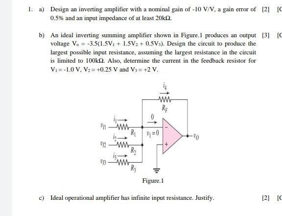 Solved 1. a) Design an inverting amplifier with a nominal | Chegg.com