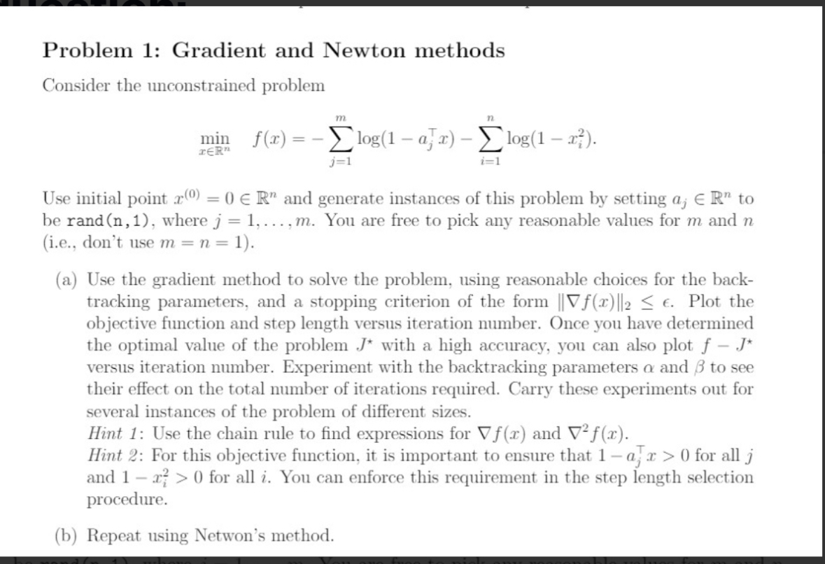 Problem 1: Gradient and Newton methodsConsider the | Chegg.com