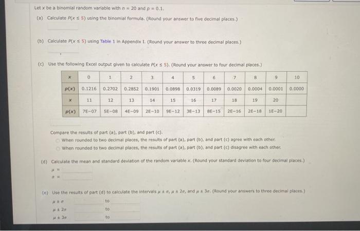 Solved Let x be a binomial random variable with n = 20 and p | Chegg.com