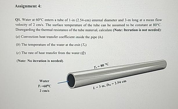 Solved Assignment 4: QI. Water at 60°C enters a tube of l-in | Chegg.com