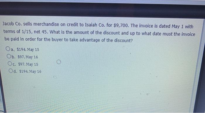 Solved Jacob Co. sells merchandise on credit to Isaiah Co. Chegg