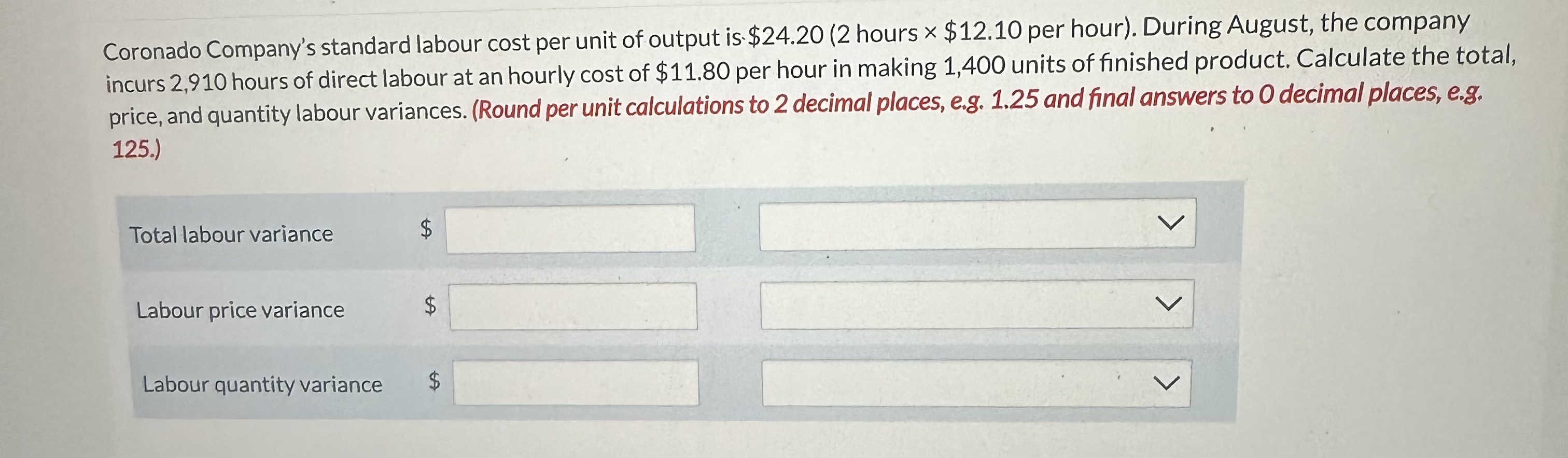 Solved Coronado Company's standard labour cost per unit of | Chegg.com