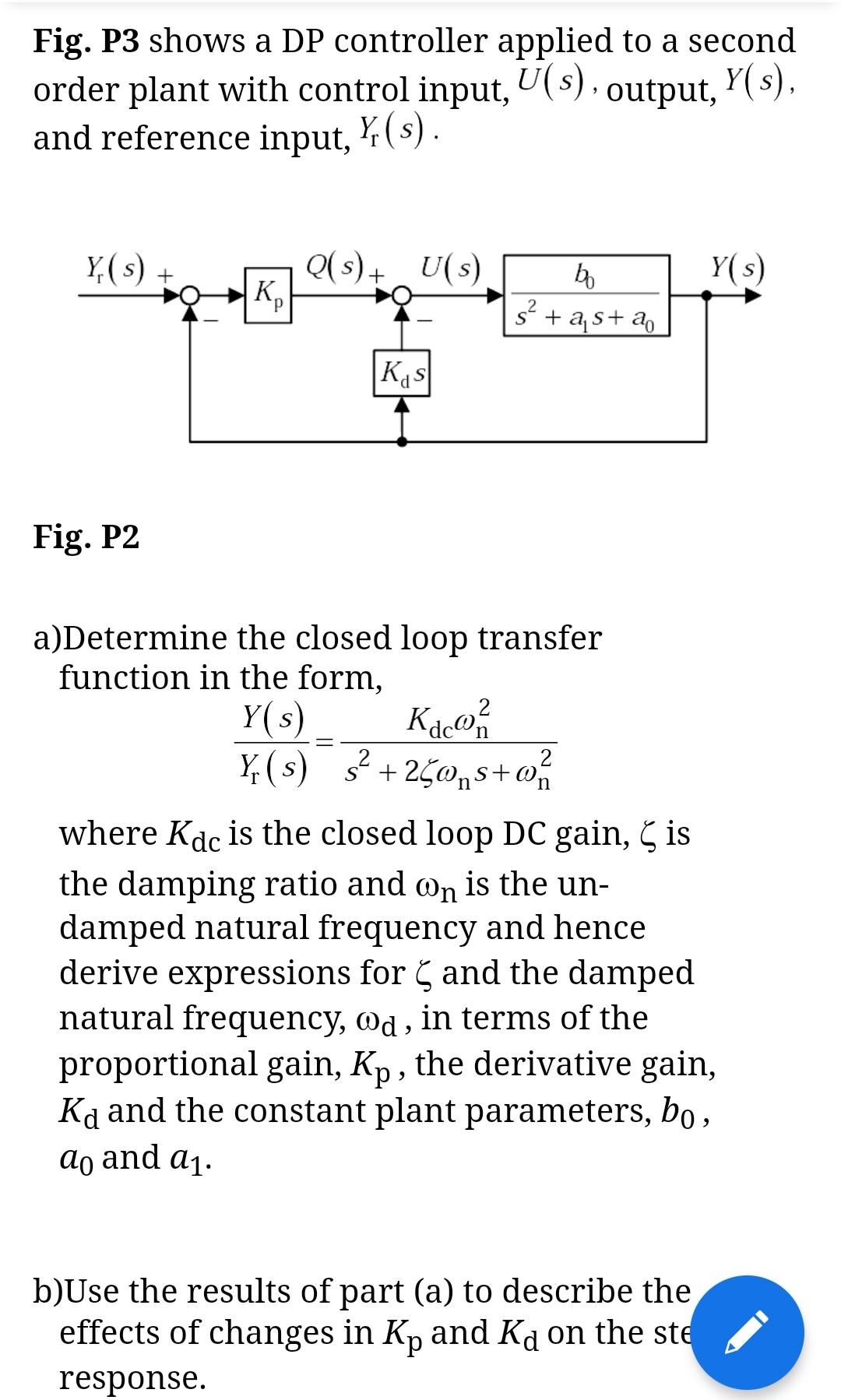 Solved Fig. P3 shows a DP controller applied to a second | Chegg.com