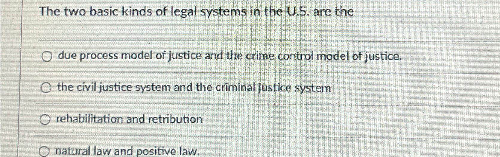 Solved The two basic kinds of legal systems in the U.S. ﻿are 