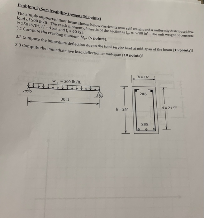 Serviceability Requirements Problem With Solution Solved Problem 3: Serviceability Design (30 points) The | Chegg.com
