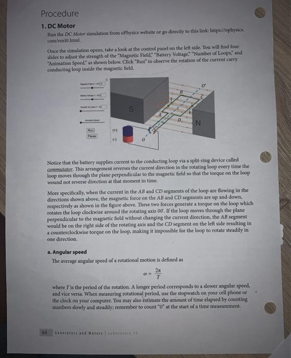 Solved Procedure 1. DC Motor Run the DC Motor simulation | Chegg.com
